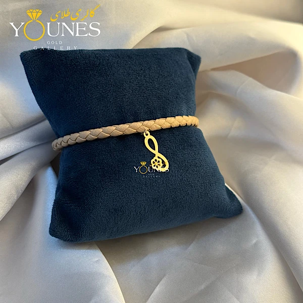 دستبند چرم گل بینهایت طلا